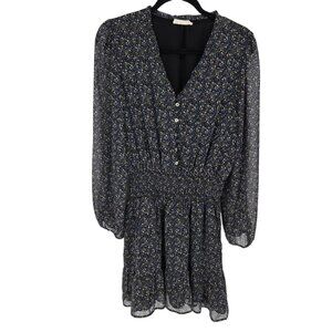 Brownie medium large brown blue white micro floral fit and flare dress